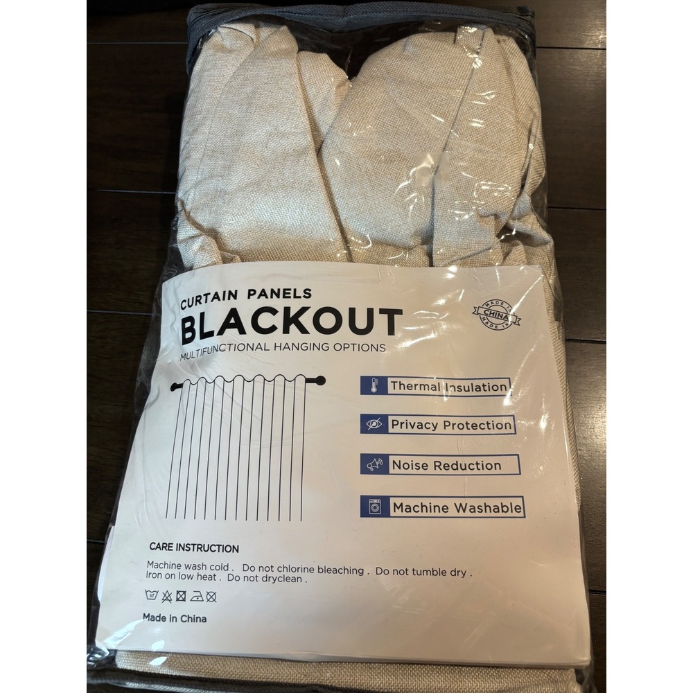 Cream Blackout Curtain Panels 50x63 Thermal Insulated Noise Reducing Linen Look